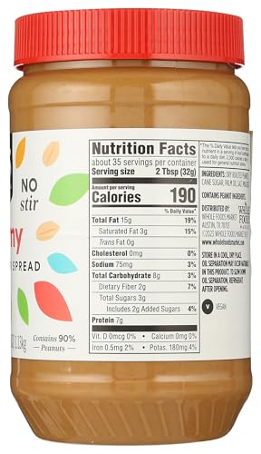 Image of 365 by Whole Foods Market, Creamy Peanut Butter Spread, No Stir, 40 Ounce