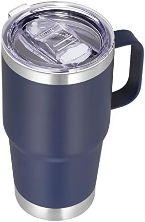 VEGOND 20 oz Tumbler with Handle Lid and Straw, Stainless Steel Insulated Travel Coffee Mug Spill Proof Double Wall Metal Tumbler Cup Keeps Drink Hot and Cold, Navy Blue 1 Pack