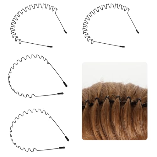 Gjinxi Stirnband 4pcs Haarbänder Zum Waschen Gesichts Sport Stirnbänder Rutschfest Gewellt Feder Stirnband Zickzack Haarband Halter Metall Haarbänder Hautpflegekamm Lockige Haarreifen Kopfbedeckung