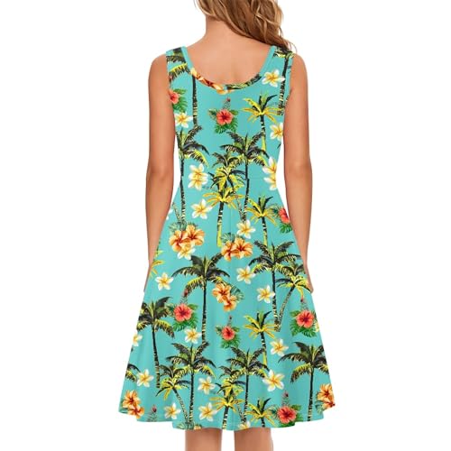 Image of TOADDITDO Women's Sleeveless O Neck Beach A-Line Party Coctail Tank Dresses Flared Sundress