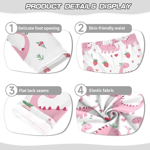 Wusikd Pink Dinosaurs Girls' Leggings Toddler Doodles Hearts Strawberry Kids Yoga Pants Dance Active Tights 4T3