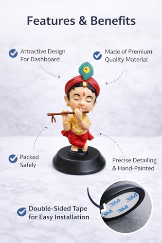 Image of Baby Krishna Idol with Flute for Car Dashboard | Premium Resin Lord Krishna Murti for Home Temple, Office Desk & Car Decor | Spiritual Gift