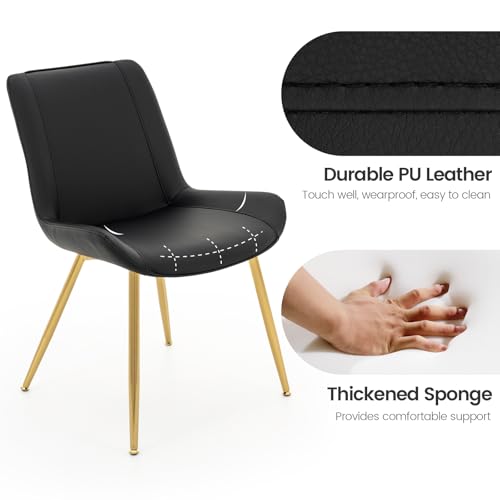 Brage Living Dining Chairs Set of 2, PU Leather Modern Armless Kitchen Dining Room Chairs, Upholstered Accent Side Chairs with Metal Legs (Black, Gold Legs)