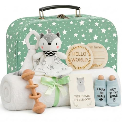 Coffret naissance bebe mixte fille et garcon - Cadeau nouveau ne baby shower avec doudou, couverture