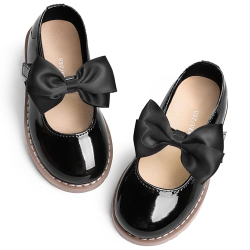 shoeslocker Toddler Girl Dress Shoes Little/Big Girl Mary Jane Shoes Wedding Party Girls Princess Flat Shoe Black Size 9
