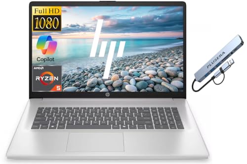Image of HP 17.3 inch FHD Business Laptop Computer, 16GB RAM 1TB SSD, 6-core AMD Ryzen 5 Processor, Windows 11 Laptop, Copilot AI Ready, Numeric Keypad, PLUSERA 8-in-1 Hub Included, Natural Silver
