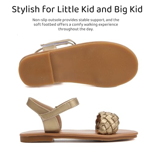 Image of Charmivy Girls Sandals Braided Upper Flat Dress Sandals Round Open Toe Summer Shoes Little Kid /Big Kid