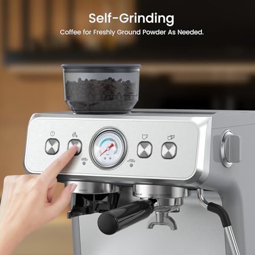 Electactic Espresso Machine with Grinder, Stainless Steel 20 Bar Semi-Automatic Expresso Coffee Machines, Featuring a Milk Frother, Steam Wand, Removable Water Tank for Latte, Macchiato, Cappuccino
