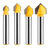 UTRUSTTO 90 Degree V Groove Router Bit Set 1/4 Inch Shank, CNC Engraving V Grooving Bit Cutter for Woodworking Carving, Cutting Diameter: 1/4', 5/16', 3/8', 1/2'