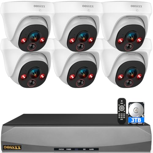 OOSSXX 2-Way Audio 8MP Wired, 6Pcs Dome PoE IP Cameras for