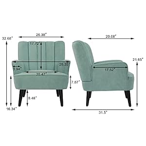 LSSPAID Accent Chairs, Fabric Upholstered Armchairs, Mid Century Modern Accent Chair, Wooden Living Room Chairs, Green, Set of 1 LSSPAID Accent Chairs Fabric Upholstered Armchairs Mid Century Modern Accent Chair Wooden Living Room Chairs Green Set of 1