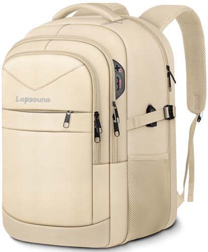 Lapsouno 15.6 Inch Laptop Backpack for Women, Large Travel Carry on Backpack, Water Resistant TSA Friendly with USB Port, College School Bag Gifts for Women, Light Yellow
