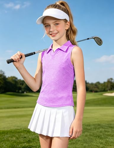 Image of Auranso Girls Polo Shirts Sleeveless Golf Tennis Quick Dry T-Shirts Tops