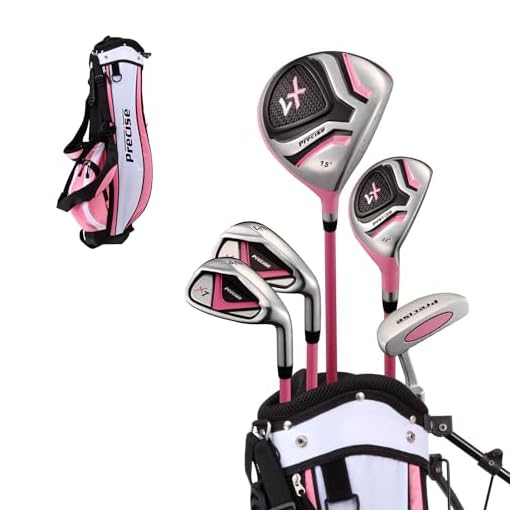 Precise Distinctive Girls Right Handed Pink Junior Golf for Age 9 to 12 (Height 4'4" to 5') Includes: Driver, Hybrid Wood, 2 Irons, Putter, Bonus Bag & 2 Headcovers,70000-PINK-9-12-RH