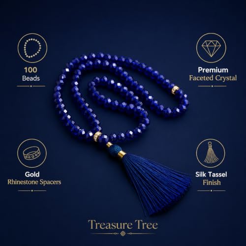 Image of Islamic Salat Prayer Tasbih - 100 Crystal White Beads - Tasbeeh for Dhikr, Zikr, and Meditation (Dark Blue)