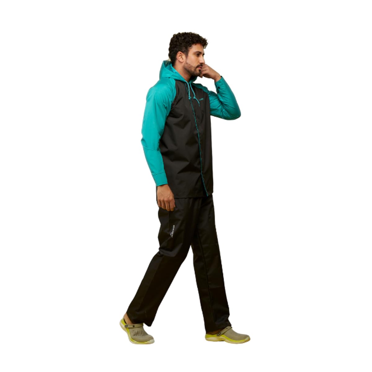 WATER FIGHTER by ZEEL Rain Coat for Men with Adjustable Hood, Polyester Waterproof Full Sleeves, Top and Bottom Set Rainwear, Front Zip with Snap Button Flap, Lightweight (EWF87, Black & Green, 2XL) - Image 3 thumbnail