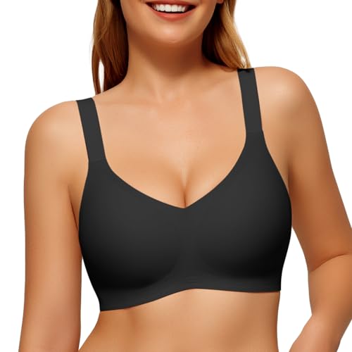 LetsJoli Wireless Bras for Women No Underwire Full Coverage Push Up Bra Support Plus Size Bras for Older Women Bralettes（Black,M - Image 3