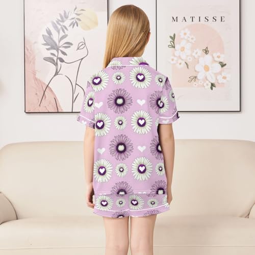 ALAZA Chamomile Flower Blossom Pajamas Satin Pajama Set Short Sleeve Button Down Sleepwear4