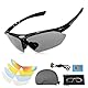 Polarisierte Fahrradbrille Sonnenbrille mit 5 Wechselgläsern, 30g TR90 Leicht Sportbrille Damen Herren, UV400-Schutz Selbsttönende Radsportbrillen, Polarisiert Schnelle Brille Radbrille Laufbrillen