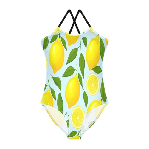 Kids Swim Suits 3-10 Y Beach Swimwear, Sliced Yellow Lemons Light Blue