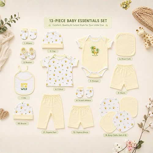 Image of A.T.U.N. (ALL THINGS UBER NICE) Premium Newborn Baby Gift Set (13 Pieces) | 100% Cotton Baby Clothing Set | 0-3 Months | Baby Shower and Welcome Gift Box