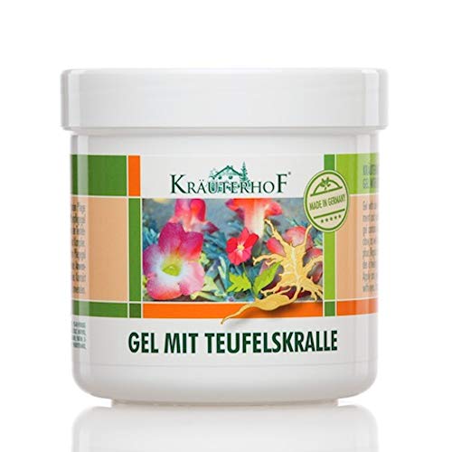 Kräuterhof Gel con harpagofito para cuidados refrescantes y masaje relajante, con extracto de raizes de harpagofito y eucalipto, mentol y canfer bote de 250 ml sellado con aluminio