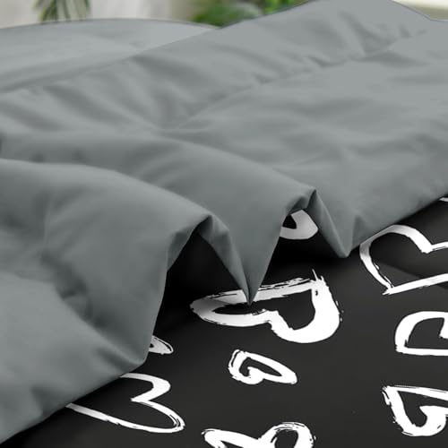 Pamnest Comforter Set Full Size, Love Cute 7 Pcs Bedding for Kids and Adults, Heart White Bed Sheet Sets with Fitted Sheet 2 Pillowcases & 2 Shams for Bedroom Bed Decor