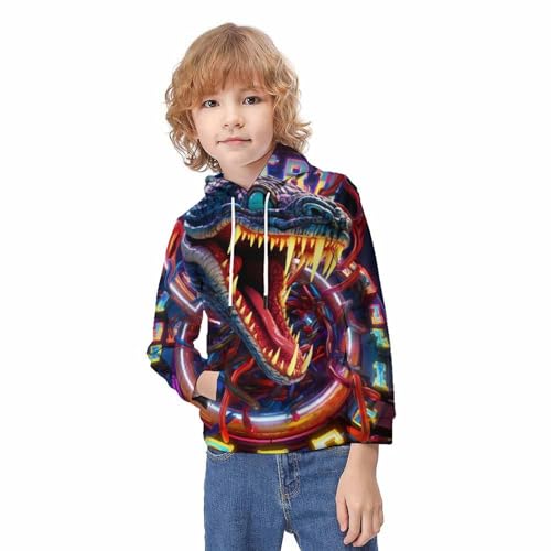 Hoodie pull imprimé 3D serpent coloré avec poches kangourou pour ados 13-15 ans - 3