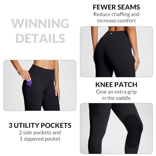 Baleaf Women'S Winter Riding Pants Horse Breeches Knee-Patch Fleece Horseback Equestrian Tights Pockets Leggings Black L thumb #3