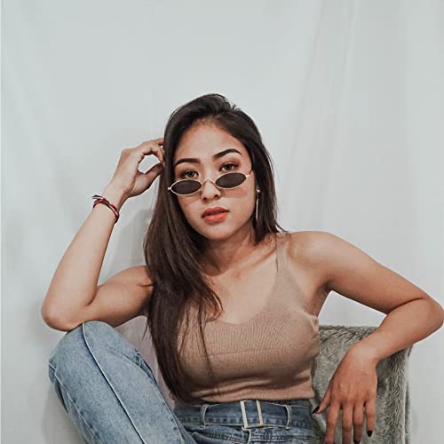 Retro Oval Sunglasses for Women, Vintage Metal Sunglasses (Grey, Blue, Pink, Red) for Travel, Party, Beach