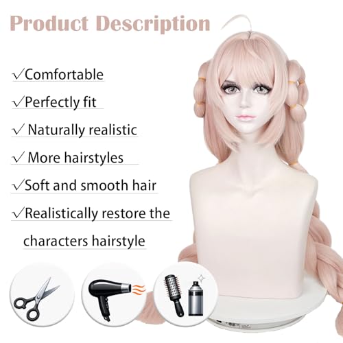 Image of LABEAUTE Pink Cosplay Wig for Men Woman Braided Cosplay Wigs with Bangs and Clips Anime Heat Resistant Hair for Party and Halloween