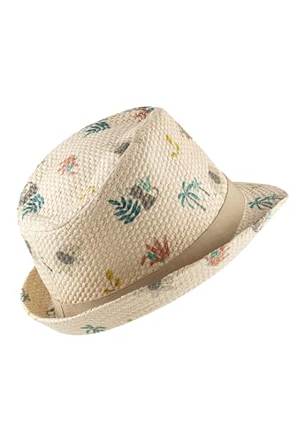 Sterntaler Strohhut Safari - klassischer Sonnenhut mit Allover Safari Print - UV-Schutz 50+ Sommerhut - Jungen Strandkappe - Baby und Kinder Kopfbedeckung - Sand, Größe 53