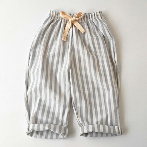 Kids Boys Girls Striped Linen Haram Pants Elastic Waist Baby Toddler Lounge Long Pants Spring Summer Casual Gauze Pants2