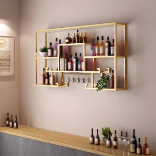 Soporte para botellas de vino de metal montado en pared dorado miniatura 6
