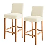 FORCHEER Bar Stool Chair Cover with Backs Set of 2 Beige Jacquard Dining Chair Barstool Slipcover Square Removable Washable