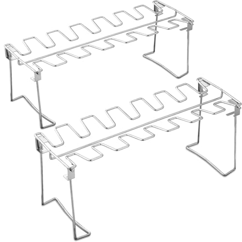 RTT Chicken Leg and Wing Rack for Grill Smoker Oven - Easy to Use 14 Slots Chicken Leg Rack - High Grade Stainless Steel Chicken Wing Rack Chicken Drumstick Holder for Perfect Cook (2 Packs)