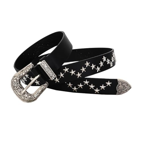 Women's Faux Leather Belt Buckle Groove Grommet Belt Rhinestone Bling Fashion Metal Adjustable Belts