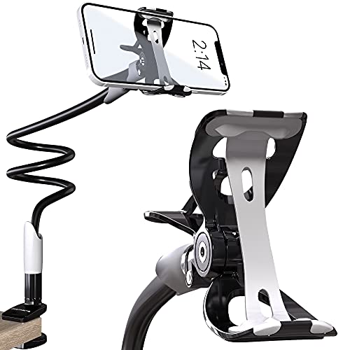 Cell Phone Holder for Bed Gooseneck Bedside Phone Holder Laying Down with Adjustable 360 Clamp Clip and Flexible Long Arm, Phone Holder for Desk Stand and Mount Compatible with iPhone 14 Pro Max