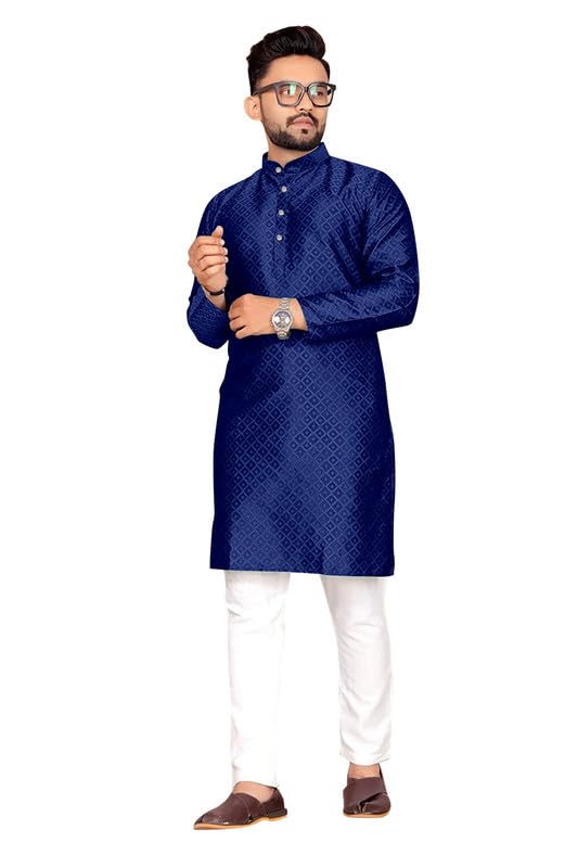 Image of Men's Self Design Cotton Silk Kurta