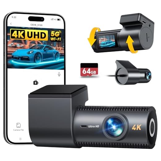 CIEVIE 4K+1080P Dashcam Auto Vorne Hinten mit 64GB SD Karte, 5GHz WiFi Dashcam mit 1,5″ IPS Display, 170° Weitwinkel, G-Sensor, WDR Nachtsicht, Loop-Aufnahme, APP Steuerung, Unterstützt 256 GB Max