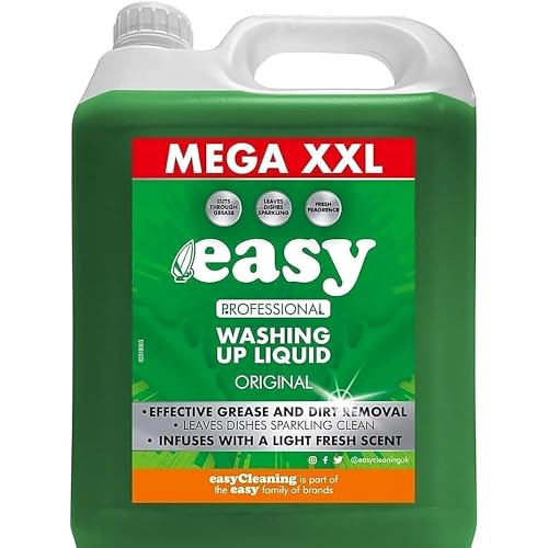 Easy Original Dish Washing Up Liquid 5L Powerful Kitchen Detergent Soap with Clean Fresh Scent Tough on Grease Long-Lasting Bulk Refill for Dishes Pans & Surfaces 5 Litre Bottle