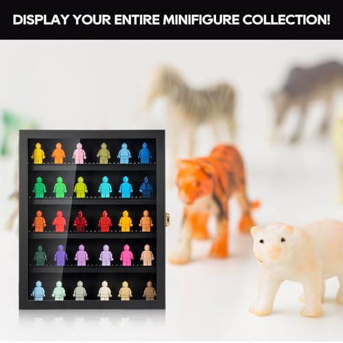 Image of TJ.MOREE 5 Tier Minifigure Display Case for Collectibles Wall Mount Black | 11 x 13.4 inches, Adjustable Shelves, Holds Up to 40 Mini Figures