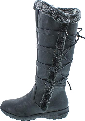 Image of Forever Link Women's Klein-70 Closed Round Toe Buckle Slouch Flat Heel Mid-Calf Boot