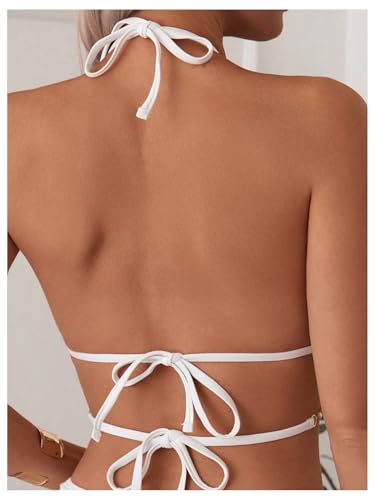 Milumia Women's Tie Backless Triangle Bikini Top with Shells Halter Bathing Suit Tops2