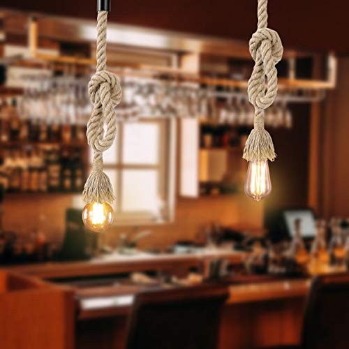 Image of Homesake B018 Edison Vintage Rope Hanging Ceiling Light (Beige) -Set of 2(Corded Electric)