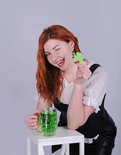 St. Patrick's Day Earrings for Women,Irish Shamrock Acrylic Dangle Earrings, Green Hat Clover Horseshoe Drop Earrings for Irish Festival (C) - 4