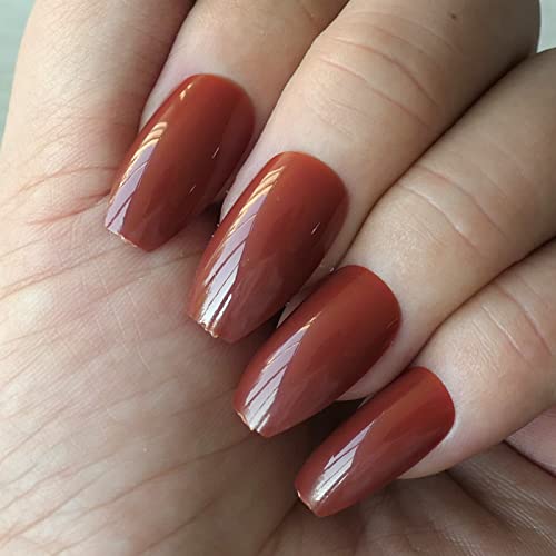 Luckforver 240Pc Press On Nails Short Coffin Fake Nails Full Cover Glossy Colored French False Tips Artificial Fingenrails With Sticky Tabs For Kids Women Teen Girls (Brown) #TOP2