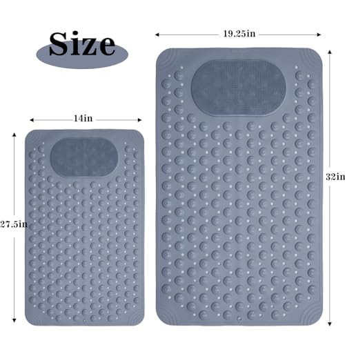 Eanpet Shower Mat Nonslip Bathtub Mat with Drain Hole and Suctions Cups Foot Massage Mat for Tub Machine Machine Washable Bath Tub Mat for Adult Kids,(Rectangular, 19.6 x 31.5 Inch, Grey) - Thumbnail 2