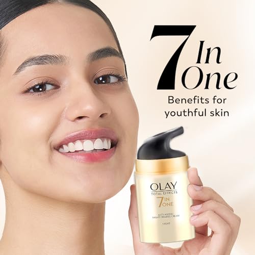 Image of Olay Total Effects Night Cream |with Vitamin C, B5, Niacinamide, Green Tea |Fights 7 signs of ageing every night for glowing, hydrated and younger looking skin |Suitable for Normal, Dry, Oily & Combination skin |50 gm