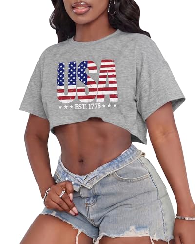 Image of Crop Tops for Women Oversized Short Sleeve T Shirts Crew Neck Cropped Tees